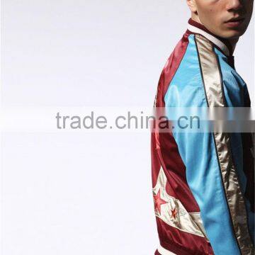 MGOO New Arrival Satin Raglan Long Sleeves Jackets Baseball Red Mens Bomber Jackets With Custom Embroidery photo-4