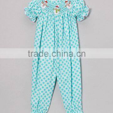Turquoise Polka Dot Smocked Snowman Playsuit