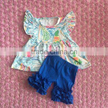 Hot Selling baby summer outfit baby girl sailing pattern top with icing shorts outfit