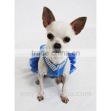 Blue Dog Tutu Dress Crochet Bling-bling Handmade Crocheted Wedding Designer Chihuahua Clothes Cat Costume photo-4