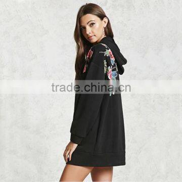 High Quality Windproof Blcak Embroidered Floral Hoodie Womens Long Jackets photo-3