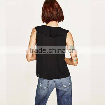2017 HOT Ruffled in the Front and V-neck Ladies Chiffon Tank Top photo-5