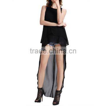 New Fashion Women Sleeveless Blouses False Two Piece Short Front Long photo-3