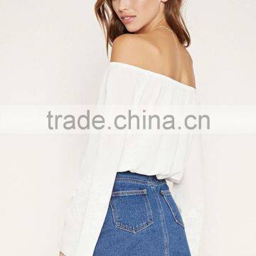 2016 Shandao New Arrival Plain Dyed Cotton Summer Fashion off Shouder Long Sleeve Design Skirts and Blouse photo-2