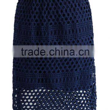 2016 Guangzhou Shandao New Arrival Summer Fashion Design Plain Dyed Navy Knee Length Net Cotton Skirt Women photo-2