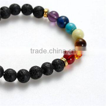New Fashion Stone Lava Beaded Healing Bracelet Multicolor Gold Tone Antique Gold Elastic photo-2