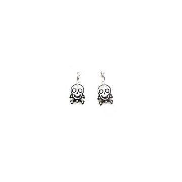 Chic Earrings Skull Bone Crystal Silver Charm