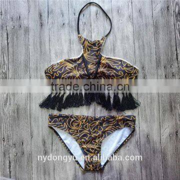 Gray Tassel Leaves Swimwear Bikini/ Latest Fashion Green Vintage Tassel Bikini Swimwear photo-5