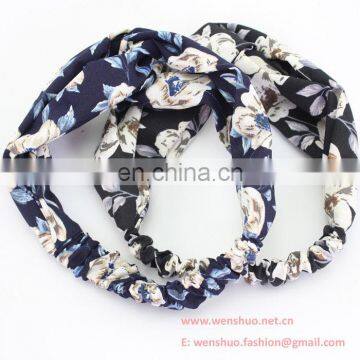 Rural Stripe Grid Floral Printed Fashion Joker Cross Hairband