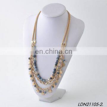 Matte Gold Layered Agate Stone Beads String Necklaces