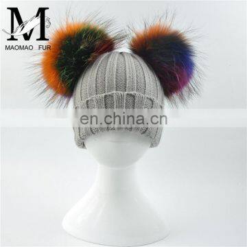 Wholesale Custom Colorful Double Poms Hat Winter Newest Cute Kids Hats Knitting Beanie Hat Kids