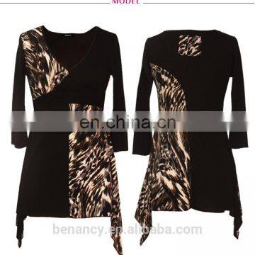 Latest Fashion Blouse Design High Neck Geometric Printed Patchwork Tunic Top photo-5