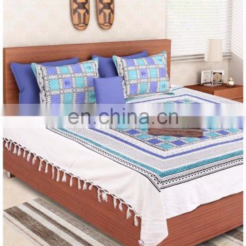 Block print blue green double bedsheet