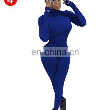 High Quality Solid Color Ribbed Long Sleeve Jumpsuit photo-4