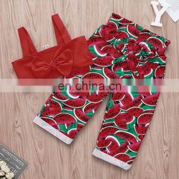 2019 Summer red off shoulder tops tshirt & watermelon full print pants 2pc set