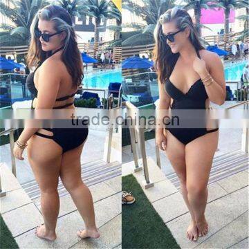 Plus Size L L Sey Women Hight Waisted Swimwear Trikini Big Bust Bandage Strappy Brazilian One Piece Criss Cross Swimsuit