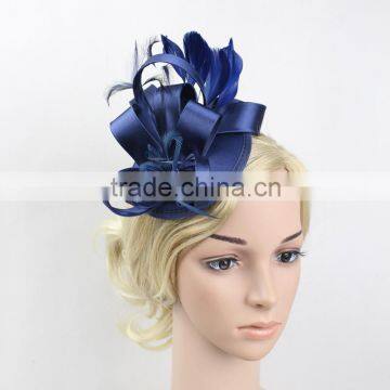 Wholesale 6 Color Feather Satin Fascinator Hair Clip Wedding Cocktail Hat photo-4