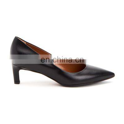 Women simple pointed toe slip on pumps shoes mid heels ladies black shoes