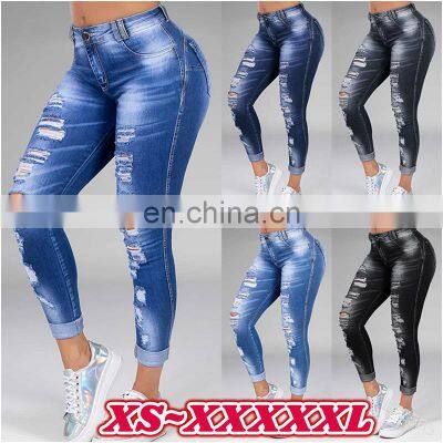 на0807 стретч skinny plus size рваные повседневные женские брюки-носки девятидюймовые, индивидуальные и трендовые брюки-карандаши, оптовая продажа photo-3