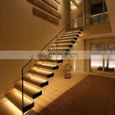 Interior stair customized elegant fancy glass railing staircase for Villa project