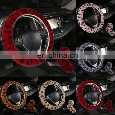 Hot sale 3 pcs Winter Imitation Rabbit Fur Car Steering Wheel Cover Plush Handle Cover To Keep Warm Set Universal Steering Wheel