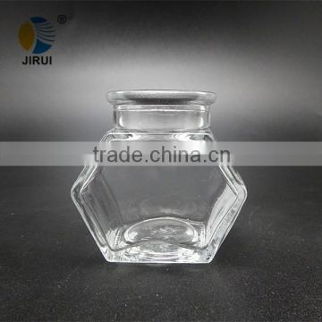 mini hexagon transparent glass food jar with cork