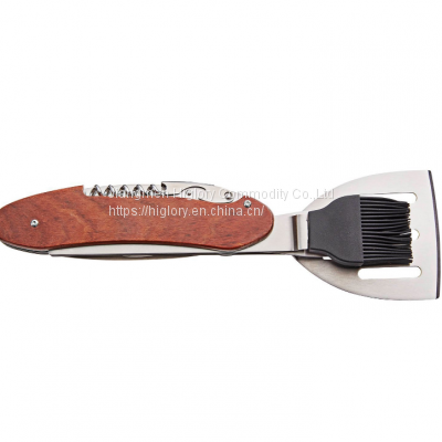 Multifunction BBQ Tools -Knife,Spatula,Silicone Basting Brush,Fork,Jar Opener and Wine Cork Screw photo-4