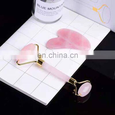 Oem Luxury Packaging 2020 Natural Skin Care Massage Facial Face Pink Quartz Jade Roller And Gua Sha photo-2