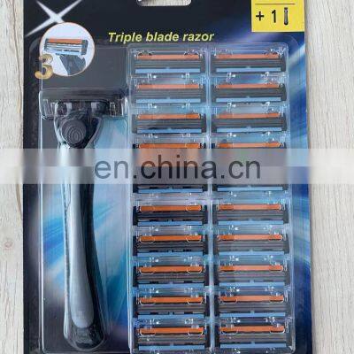 1 Handle 19 Cartridges Men Razor Set Sharp Stainless Steel 3 Blades Male Shaving Razor With Replacement Button CM3-03B1 photo-2