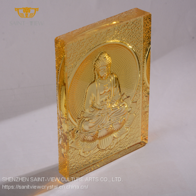 Customization Liuli Crystal Glass Craft Interior Home Buddha Brick Sculpture photo-4