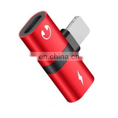 Hot Sale 2 In 1 Dual Lighting Charging Audio Earphone Mini Adapter For mobile phone