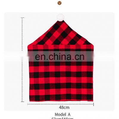 Red Black Plaid Christmas Chair Cover 2022 Santa Xmas Party Decoration for Home Hotel Table Ornament photo-3