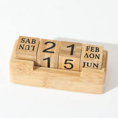 Reusable Natural Wood Assembled Calendar Farmhouse-Style Wooden Perpetual Flip Calendar Board