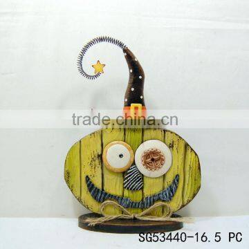 Wood Looking Shabby Chic Halloween Pumpkin Decoration with Bowknot