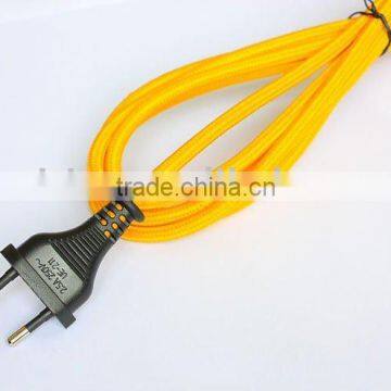 VDE 2 pin plug textile power cable power cord for European