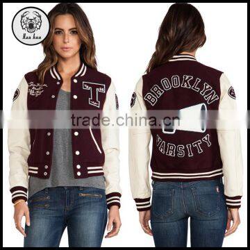 Women Wholesale Embroidered Leather Letterman Varsity Jacket