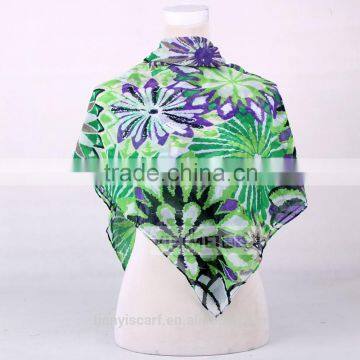 2015 Blue Set Flower Polyester and Rayon Printing Fashionable Square Tassel Scarf photo-2