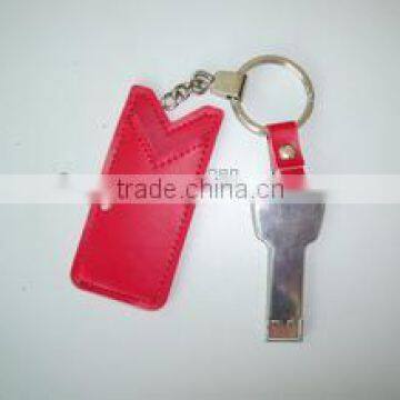 key shaped USB Flash Drive with leather shell, USB flash memory with custom logo 16GB USB key for PC