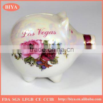 pink pig piggy bank savings bank money box coin box print colorful pearl glazed for souvenir and decorative custom logo