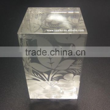 custom clear acrylic paperweight with printed frosted white picture pattern,tall square crystal glass block desktop decoration