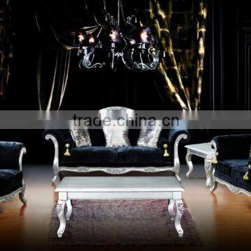 Ancient match balck velvet silver frame sofa set A10115