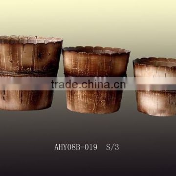 2015 hot sell barrel wood garden flowerpot