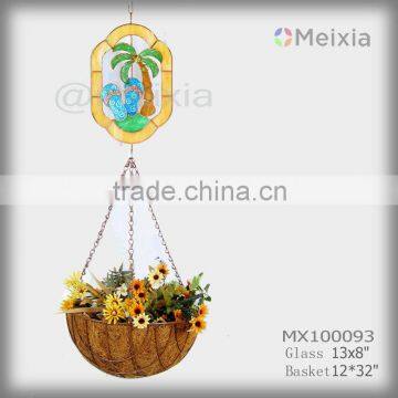 MX100093 wholesale tiffany style stained glass tropical panel decorative hanging flower planters