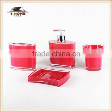 Rose Eco Friendly 4 Piece Plastic Bathroom Accessories Cylindrical Acrylic bath set                        
                                                Quality Choice