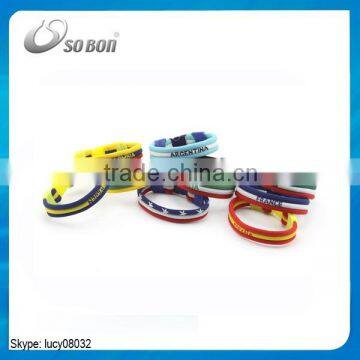 Fashion custom sports country flag wristbands , negative ion national flag bracelet