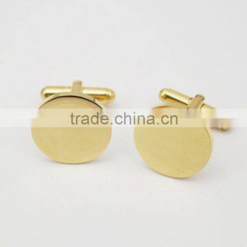 Round Personalized 316L Stainless Steel 18k Gold Plating Plain Custom Engrave Gold Cufflink Blank photo-3
