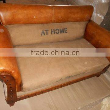 INDUSTRIAL INDIAN TWO SEATER LEATHER SOFA