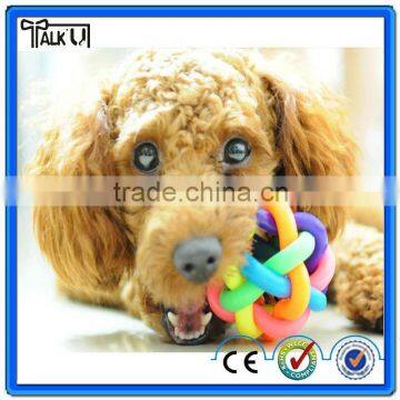 Rainbow color weaving bell rubber chew ball/dog rawhide balls dog play chew ball/rubber chew ball