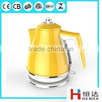 CE/GS/ROHS/LFGB/BSCI /ETL/CETL Aprroved 1.7L Yellow Color Stainless Steel Cordless Electric Water Kettle / HDK-210A-Y