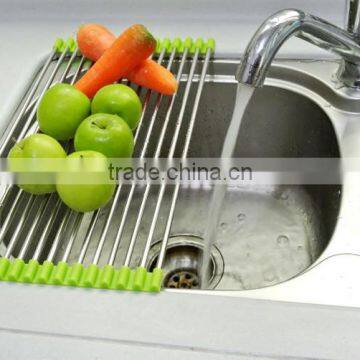 High Quality Custom Roll up Silicone Handy Stainless Steel Dish Rack photo-5